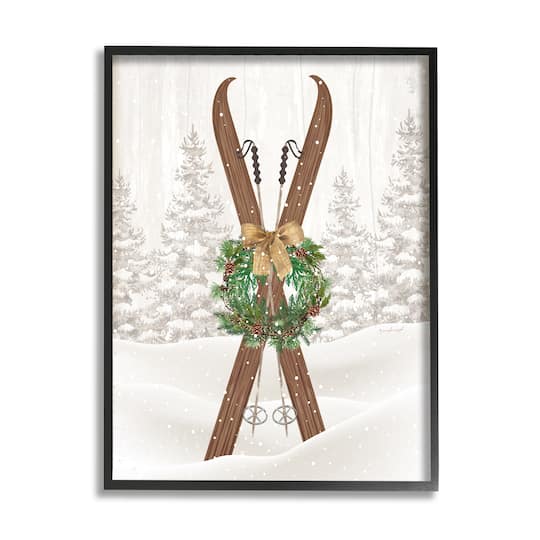 Stupell Industries Winter Skis Holiday Wreath Framed Giclee Art